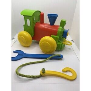 Tupperware Build N Play Train Tuppertoy Kids Red Yellow Blue Vintage 1978 Wrench